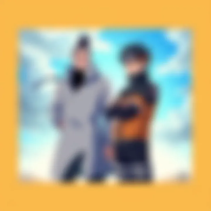 Boruto with a key character Boruto standing with a significant figure, both looking determined, showcasing their strong bond and influence on each other's journey.