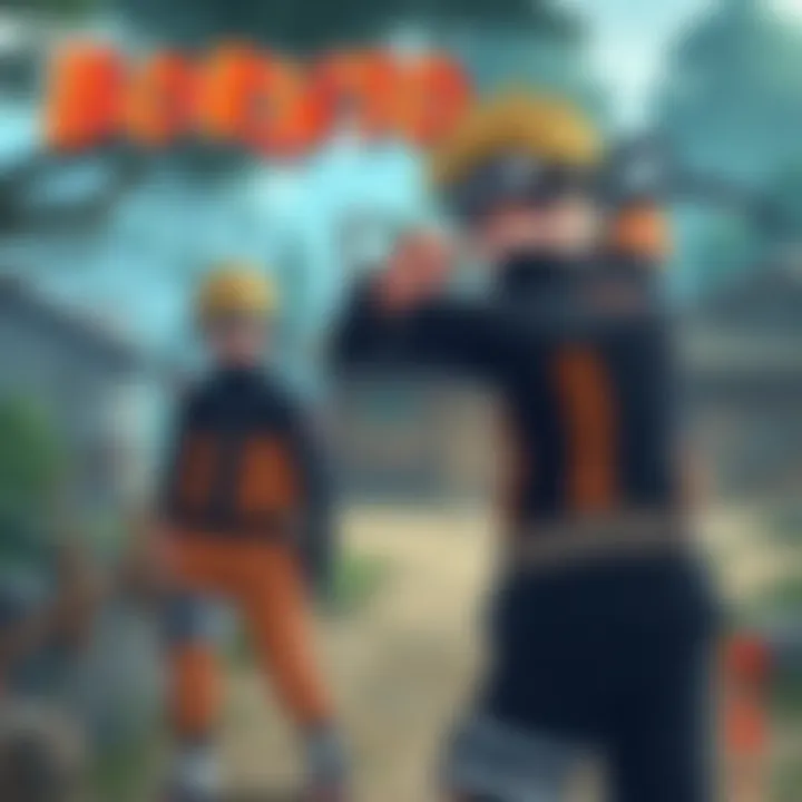 Boruto Uzumaki training with Naruto Uzumaki in a scenic ninja village setting.