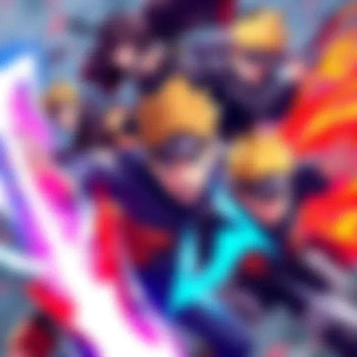 Boruto and friends engaged in battle, showcasing their abilities and teamwork.
