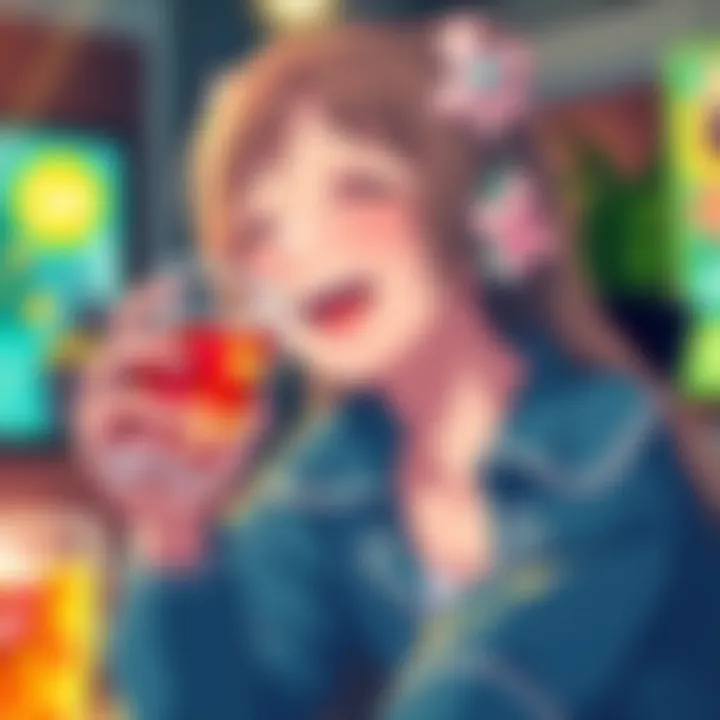 Botan Kamiina enjoying a drink, laughing and having fun during her drunken antics in Episode 5