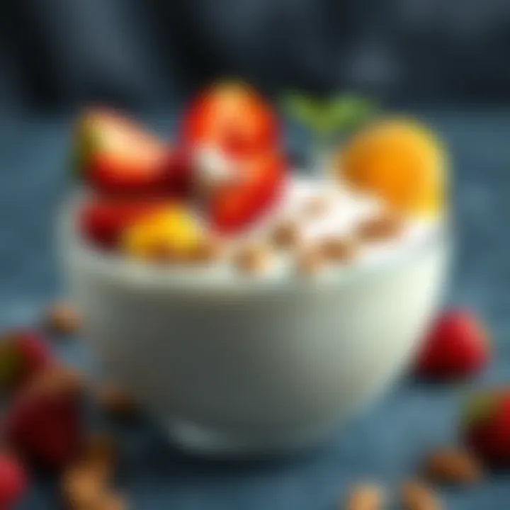 A bowl of Freedom Yoghurt topped with fresh fruits and nuts, showcasing a healthy snack option.