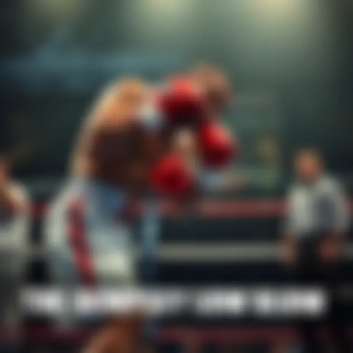 Boxer delivering a low blow A boxer making a controversial low blow during a match, with the referee observing the action.