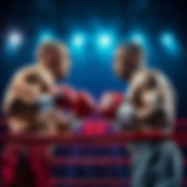 Two fighters facing off in a boxing ring, showing tension and readiness for a match.