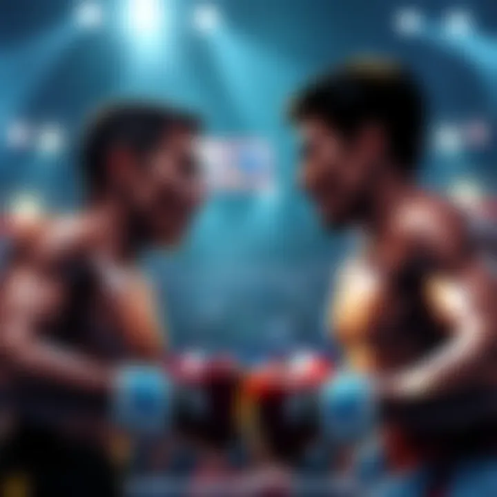 An illustration showing two boxers facing off in a dramatic showdown, with a crowd cheering in the background.