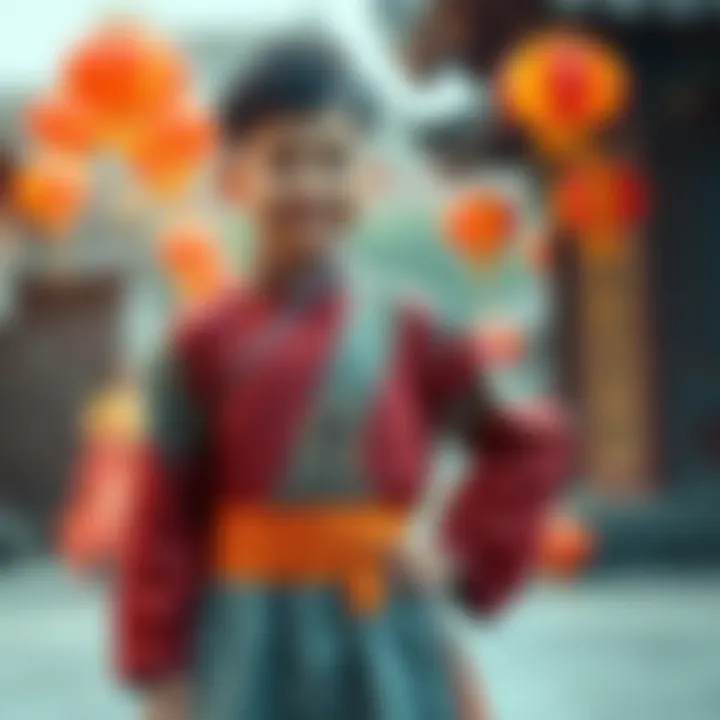A boy wearing traditional wife clothing, standing confidently with a welcoming smile, representing gender role exploration.