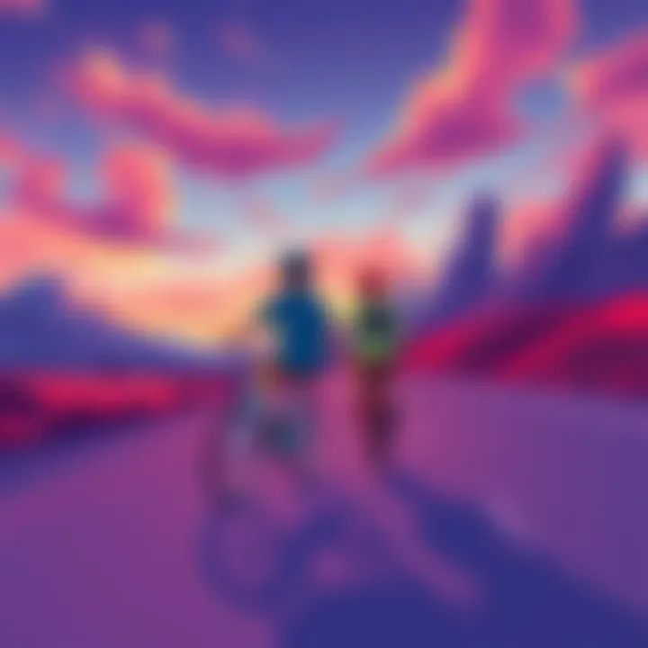 A colorful fan illustration of two boys riding bikes across a wide open road, with a backdrop of vibrant scenery as they travel from San Diego to New York.