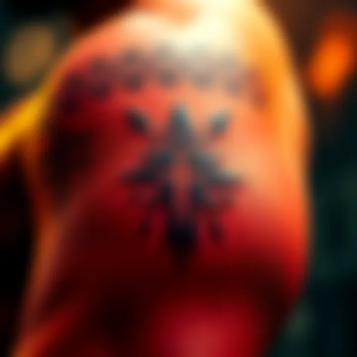 A close-up of a tattoo depicting the brand of sacrifice on a person's arm, symbolizing strength and perseverance.