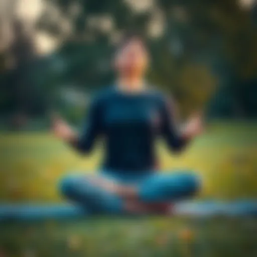A person sitting cross-legged with hands on knees, practicing different breathing techniques outdoors in a peaceful setting