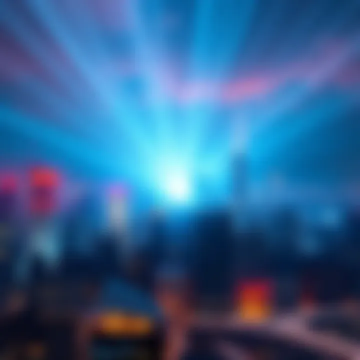 A vibrant burst of light illuminating a city skyline at night, symbolizing innovation and creativity in 2025.