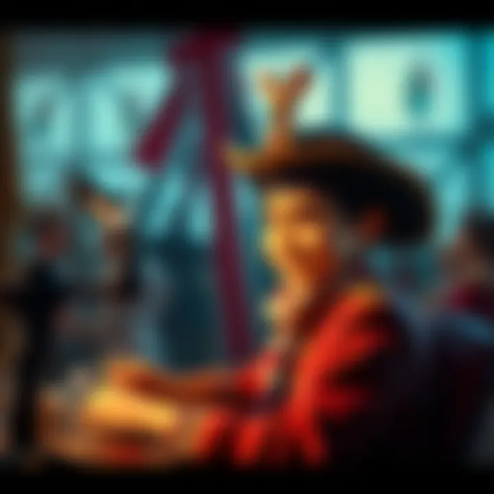 A person designing a unique character inspired by British culture, featuring traditional elements and colorful attire.