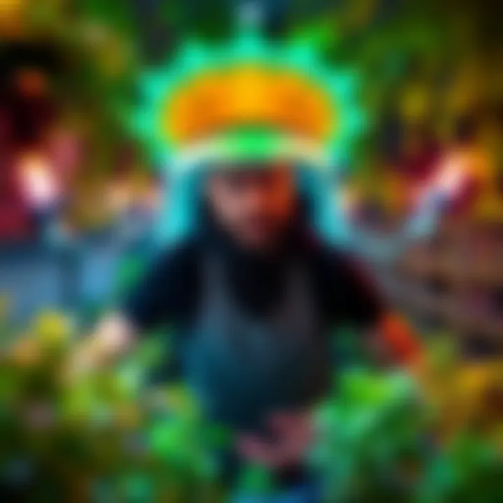 A person known as 'Bro' showcasing unique aura farming methods in a lush green environment, surrounded by energy-efficient setups.