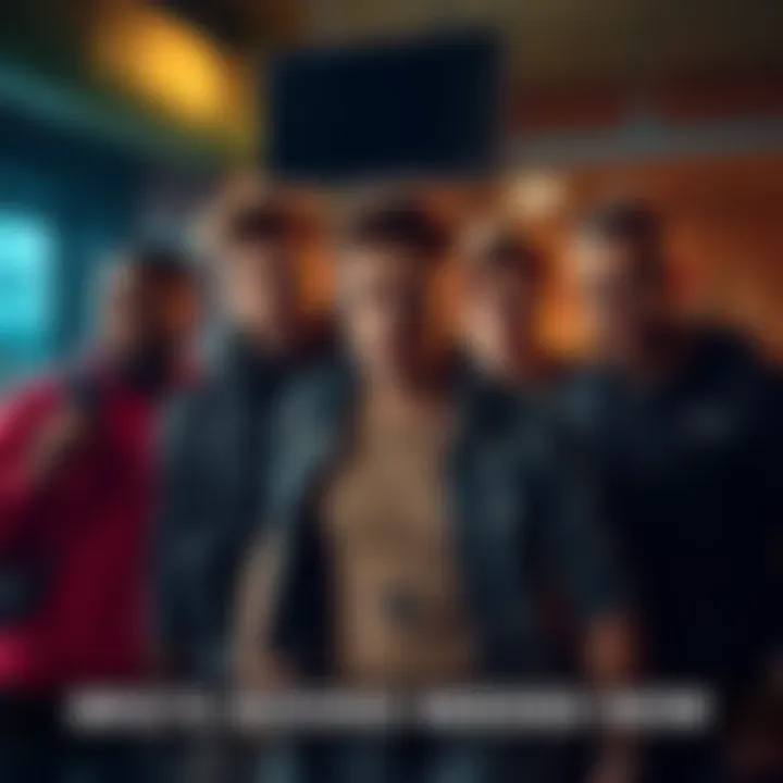 A group of friends ready to help A group of determined friends gathered, ready to assist their buddy in trouble, showing camaraderie and support.