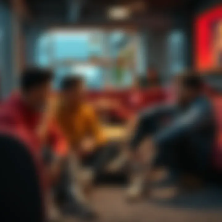 A group of young men sitting together in a casual setting, engaged in conversation, illustrating modern views on masculinity and friendship.