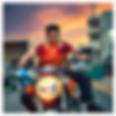 Bro on Motorcycle Showing Loyalty to Sukuna A young man rides a motorcycle with a determined expression, showcasing his intense loyalty to Sukuna, a character symbolizing strength and power.
