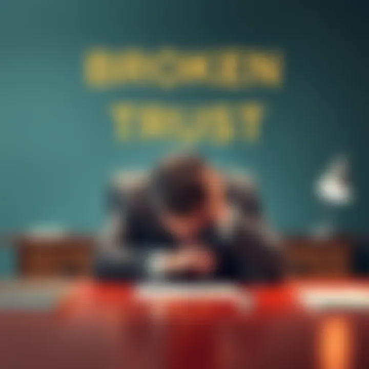 Broken Trust A concerned person sitting at a desk with their head in their hands, symbolizing doubt and loss of trust.