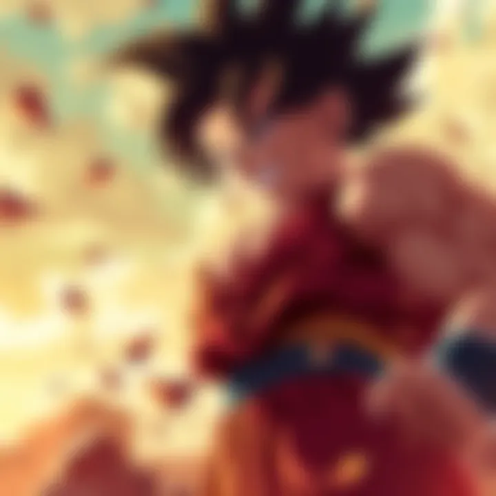 Broly in Battle Broly stands fiercely on a battlefield, showcasing his strength and power as a fighter ready for combat.