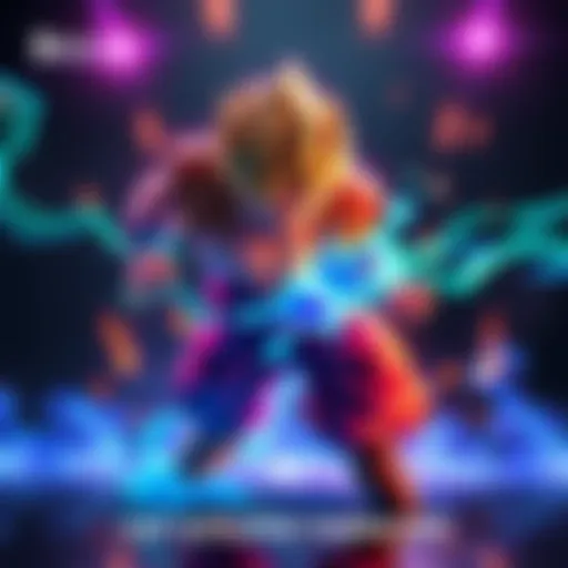 Broly showcasing his powerful moves in a gaming scene, surrounded by colorful energy effects, reflecting his impact on players