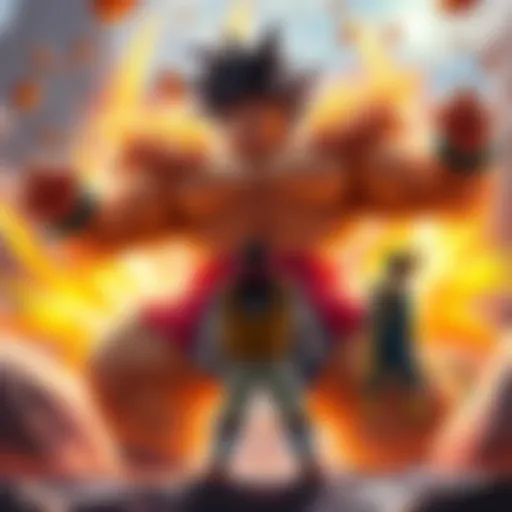 Broly stands in a fierce pose as Goku and Vegeta prepare to face him, showcasing Broly's immense power and natural strength