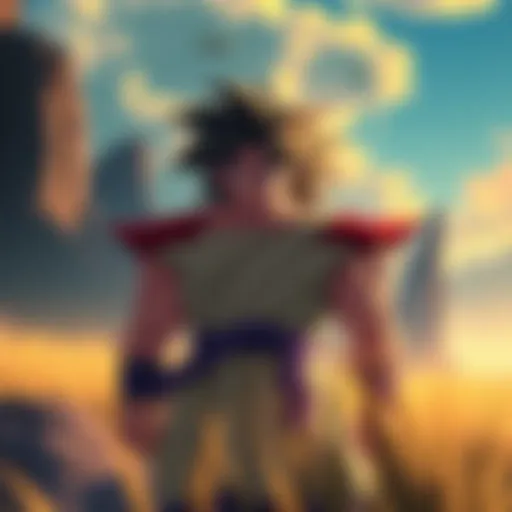 Broly in a serene environment, reflecting on his journey with a thoughtful expression