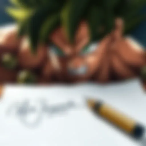 A Broly character image alongside Akira Toriyama's signature on paper