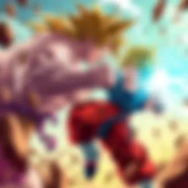 Broly and Kid Buu clash in an intense fight, showcasing their unique powers and abilities.