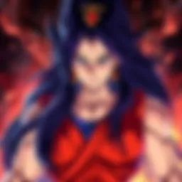 Artistic depiction of Broly's mother, a Saiyan woman with long dark hair and a regal aura, standing strong with a serious expression.