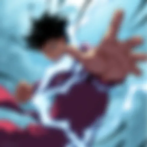 Brook, with a determined look, blocks a powerful attack from Imu, showcasing his new strength and role in the crew.