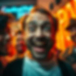 A person making a humorous face with wide eyes and a big grin, capturing the moment of laughter among friends.