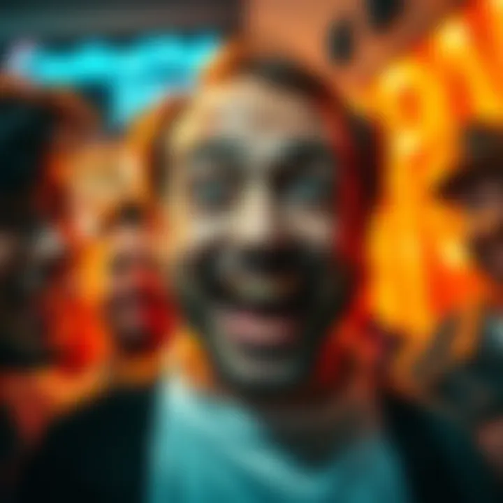 A person making a humorous face with wide eyes and a big grin, capturing the moment of laughter among friends.