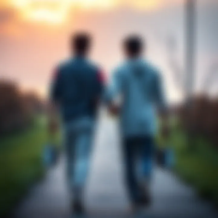 Two brothers walking side by side, enjoying each other's company and sharing a moment of connection.