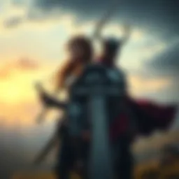 Brunhilde and Siegfried in Battle Brunhilde and Siegfried stand together, prepared for battle with a new sword, Balmung, as they confront Odin's power.