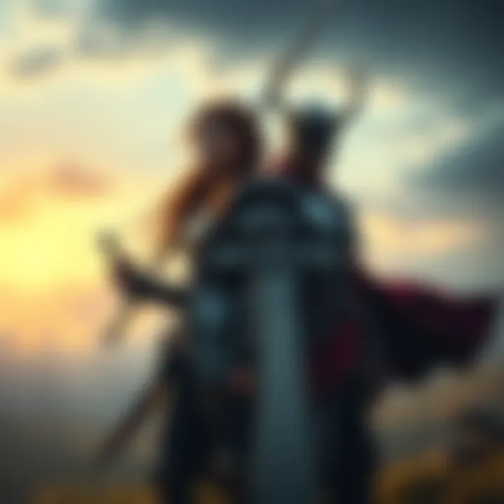 Brunhilde and Siegfried in Battle Brunhilde and Siegfried stand together, prepared for battle with a new sword, Balmung, as they confront Odin's power.