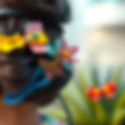 A variety of artistic hair clips designed with bright colors and playful patterns, reflecting a character transformation inspired by Bruno's humorous interpretation.