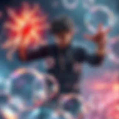 A person manipulating bubbles to harness cursed energy, showcasing various effects in a dynamic setting.