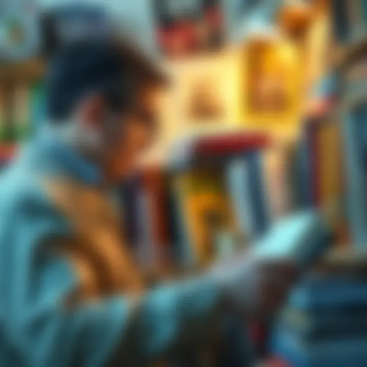 A person looking at a collection of books and collectibles with a calculator and notebook, planning affordable purchases
