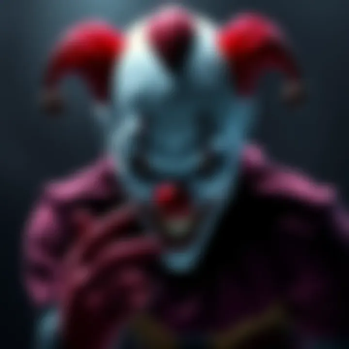 Buggy the Clown striking a dramatic pose with a sinister grin, symbolizing his rise as a potential final villain, overshadowing Akainu. He is surrounded by shadows and a dark background, creating a te...