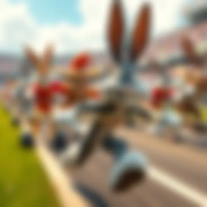 Bugs Bunny in a race with challengers Bugs Bunny competing against various animated characters in a fun race