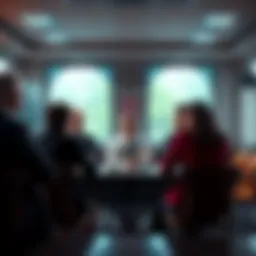 A tense meeting setting with key figures gathered, focusing on a new student being discussed, depicting a serious tone in the room.