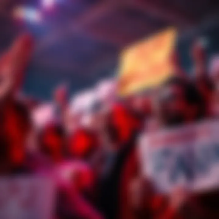 A group of Bumbeard fans expressing their frustration with signs and loud voices at a gathering