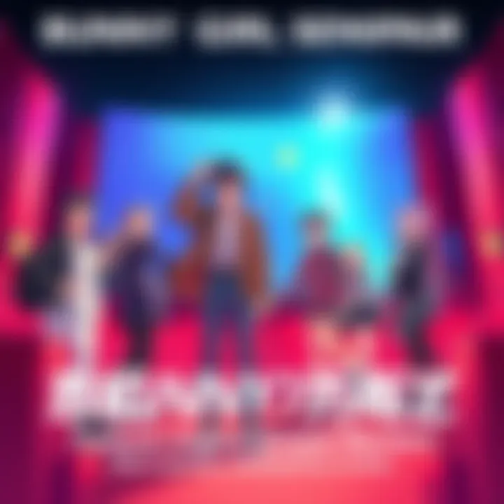 A promotional image featuring characters from Bunny Girl Senpai standing together with a movie theater background