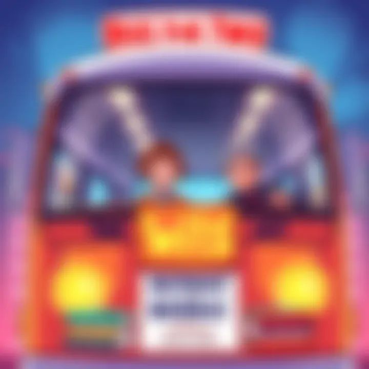 Bus for Two Volume 2 Reprint Announcement Cover illustration showing a vibrant bus with two characters smiling inside, surrounded by colorful book titles and a reprint notice