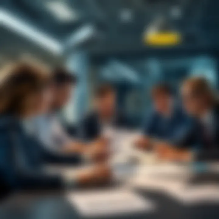 Business meeting with documents A group of professionals discussing important documents at a meeting, emphasizing the need for careful review and attention to detail.