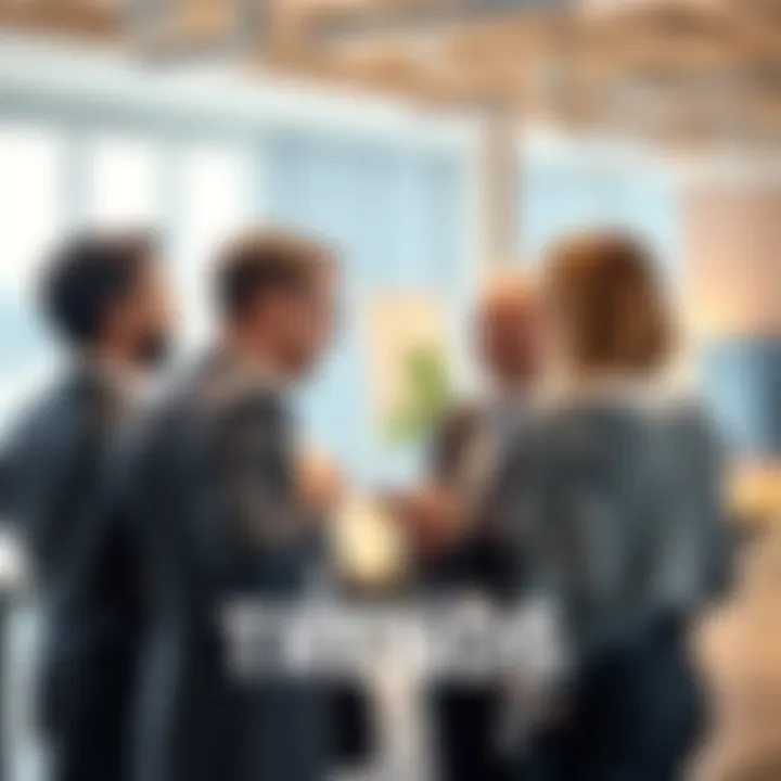 A business consultant sharing insights with a group in a modern office setting, highlighting industry trends.