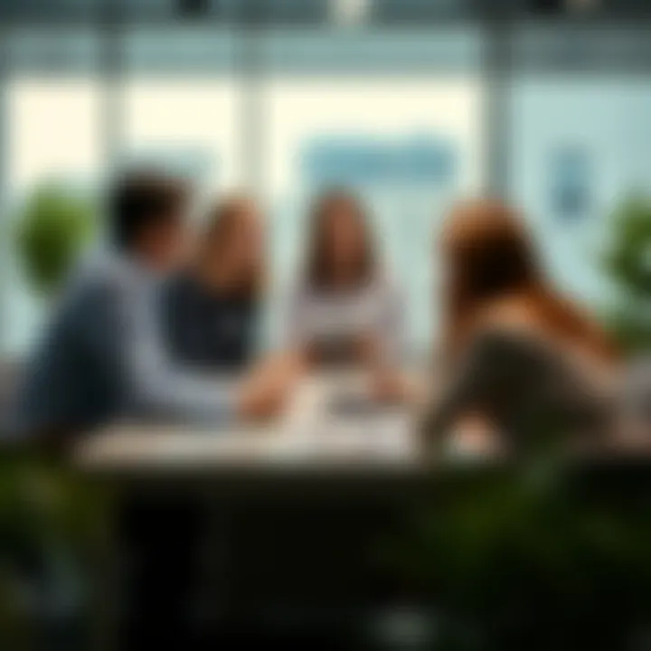 A group of professionals discussing strategies around a conference table.