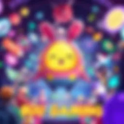 A colorful character from Buu egg gaming, surrounded by various game elements and a vibrant community setting.