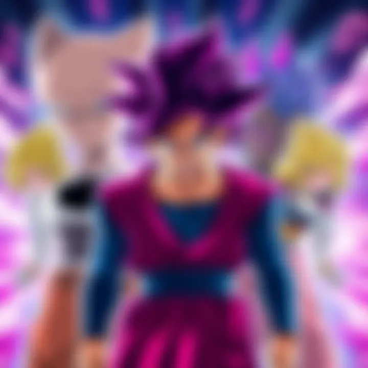 A collection of characters from the Buu saga, showcasing their distinct looks and powers in a vibrant setting.