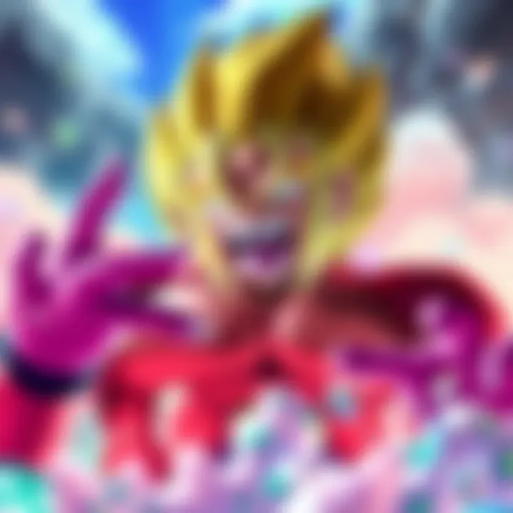 A character from the Buu Saga depicted in a playful vore scene, showing colorful surroundings and exaggerated expressions.