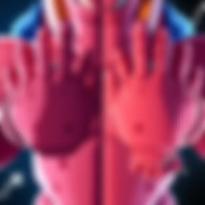 A side-by-side comparison of Buu's mitten hands from Daima and human-like hands from the anime, showcasing the design differences.