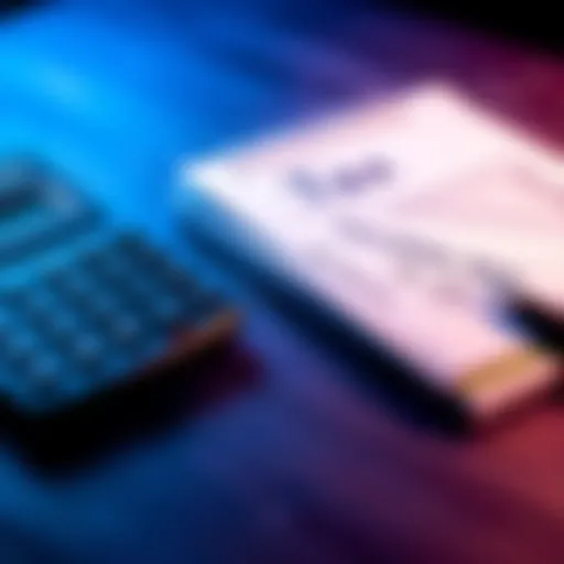 A calculator next to stacks of cash and a notepad showing tax calculations