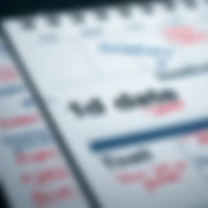 A close-up of a calendar page highlighting the 1d date, with notes around it indicating different deadlines and timelines.